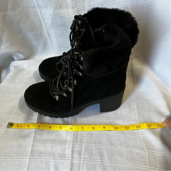Top Moda Black Combat Style Chunky Heel Lace-Up Ankle Boots Faux Fur Women's 6.5 - Picture 10 of 11
